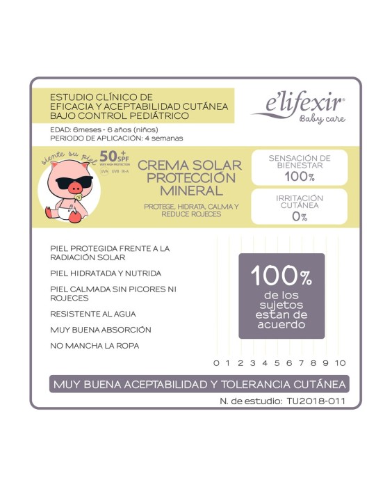 Crema Solar Mineral Protección Spf+50 Piel Sensible Elifexir Baby Care 100 ml Elifexir