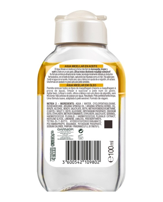 Agua micelar bifásica con Aceite de Argán 100 ml Garnier