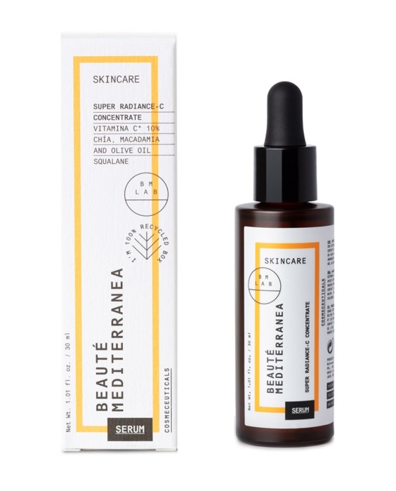 Sérum Facial Super Radiance C Concentrate Con 10 % Vitamina C Pura Vegano 90% Ingredientes Naturales 30 ml Beauté Mediterranea