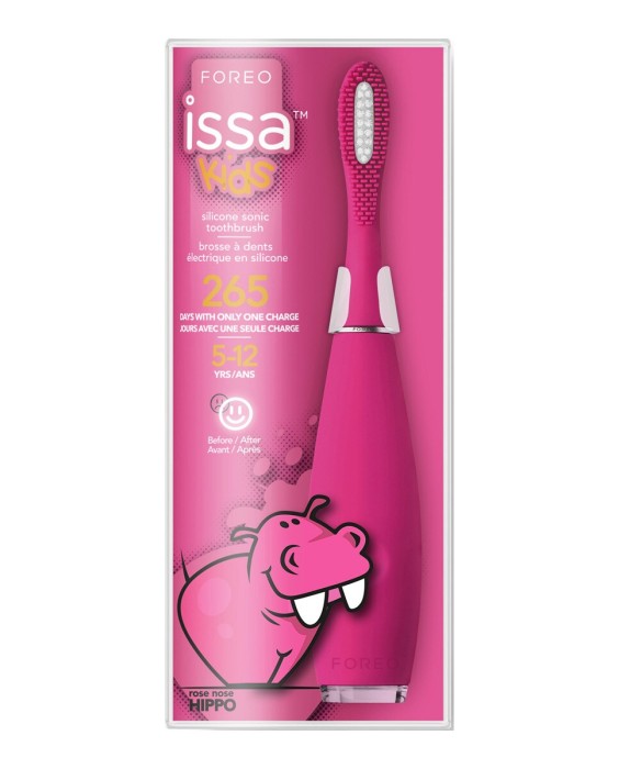 ISSA kids Cepillo de dientes sónico para niños de 5 a 12 años Rose Nose Hippo FOREO