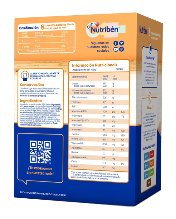 Papilla 8 cereales y miel galletas María Nutribén®