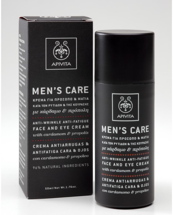 Crema Antiarrugas & Antifatiga facial/ojos con Cardomomo & Propóleo Men's Care Apivita