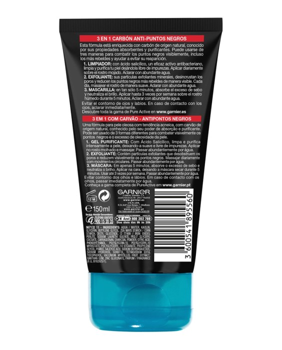 Gel limpiador y exfoliante 3 en 1 Skin Active Garnier