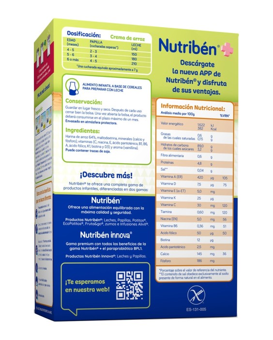Papilla instantánea de crema de arroz Nutriben