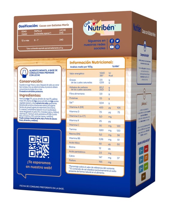 Papilla instantánea de cacao con galleta María Nutribén