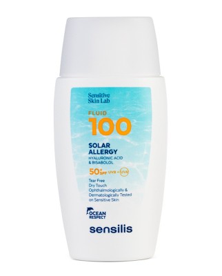 Fotoprotector Antiedad Fluid 100 Solar Allergy SPF50+ para pieles fotosensibles Con Ácido Hialurónico 40 ml Sensilis