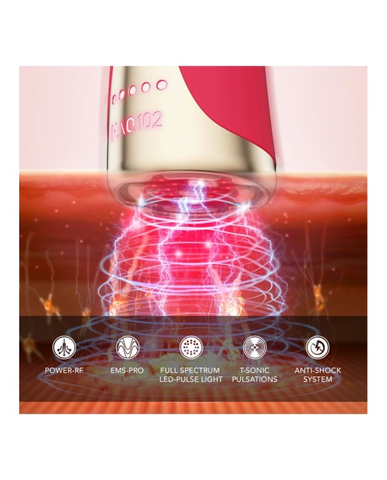 FAQ™ 102 Dispositivo profesional de rejuvenecimiento facial con radiofrecuencia, electroestimulación muscular y terapia de luz LED Pink Ruby