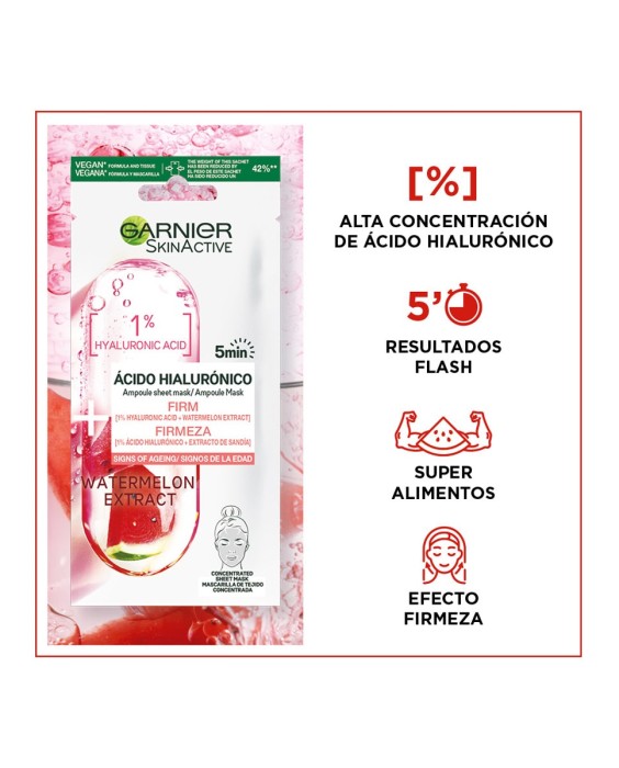 Mascarilla en ampolla reafirmante con ácido hialurónico y sandía Skin Active Garnier