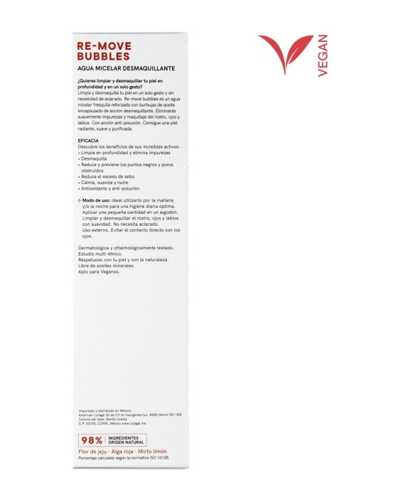 Agua micelar limpiadora y desmaquillante Lullage