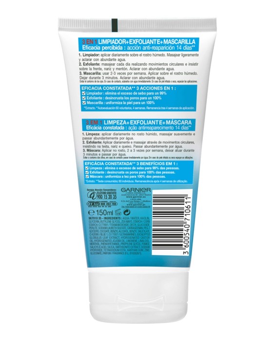 Gel limpiador 3 en 1 Skin Active Garnier