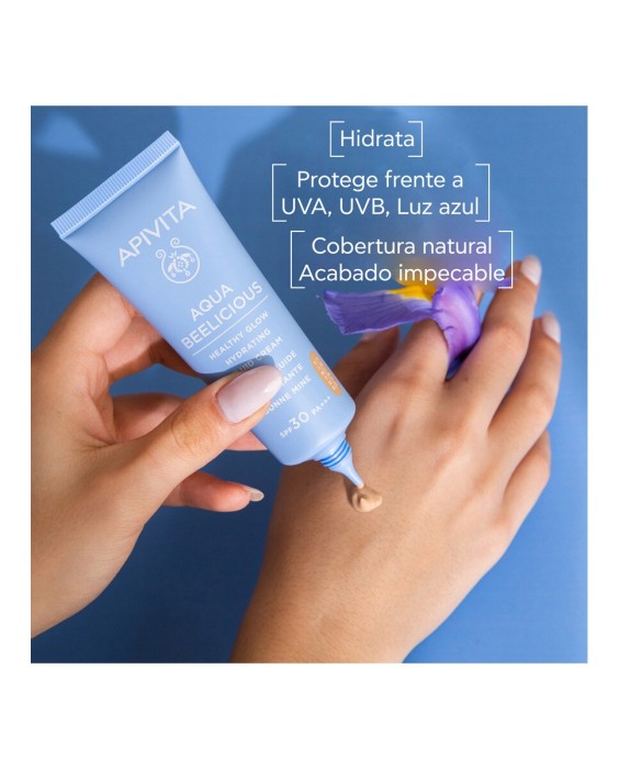 Crema iluminadora hidratante con color Aqua Beelicious Healthy Glow SPF30 Apivita