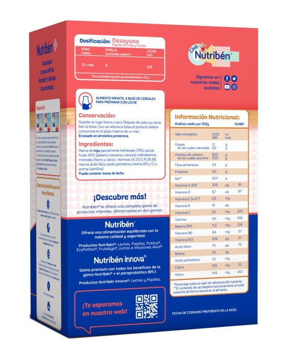 Papilla Deayuno copos de Trigo y Frutas Nutribén®