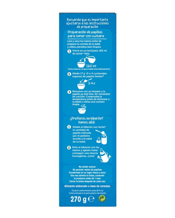Papilla Multicereales 0 % Azúcares Añadidos ni Producidos Desde 6 Meses 270 g Gerber