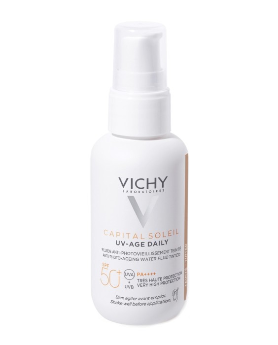 Protector solar UV-AGE Daily con Color Water Fluid Antifotoenvejecimiento UVB SPF50+ UVA Vichy