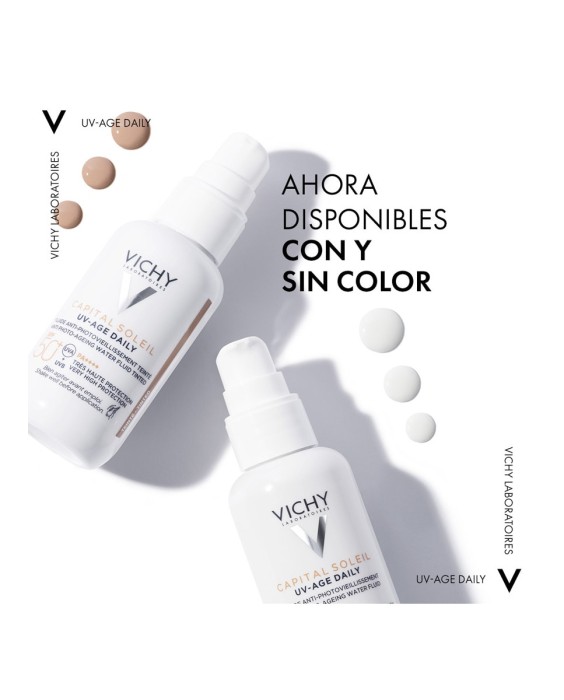 Protector solar UV-AGE Daily con Color Water Fluid Antifotoenvejecimiento UVB SPF50+ UVA Vichy