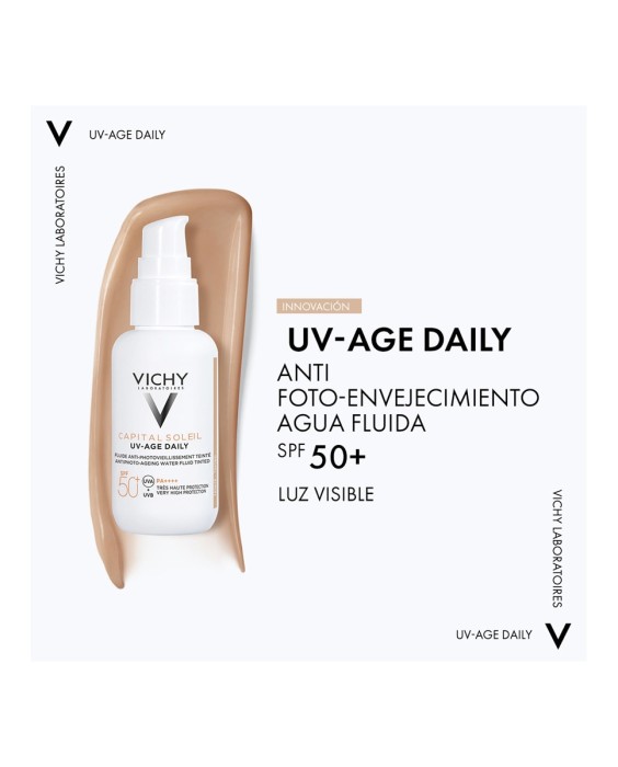 Protector solar UV-AGE Daily con Color Water Fluid Antifotoenvejecimiento UVB SPF50+ UVA Vichy