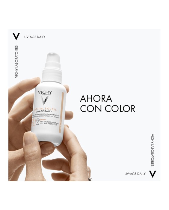 Protector solar UV-AGE Daily con Color Water Fluid Antifotoenvejecimiento UVB SPF50+ UVA Vichy
