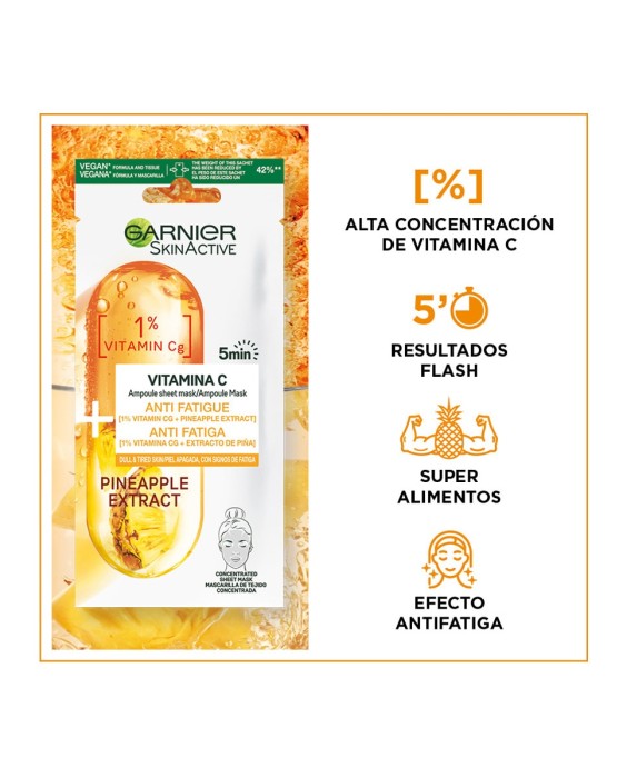 Mascarilla en ampolla anti fatiga con vitamina CG y extracto de piña Skin Active Garnier