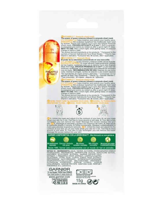 Mascarilla en ampolla anti fatiga con vitamina CG y extracto de piña Skin Active Garnier