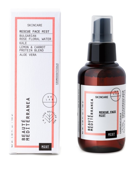 Bruma Facial Efecto Antioxidante Rescue Face Mist Con Aloe Vera Y Agua De Rosa Búlgara 100% Vegana 100 ml Beauté Mediterranea