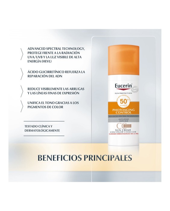 Fluido solar facial Photoaging Control Tinted antiedad Medio SPF 50+ Eucerin
