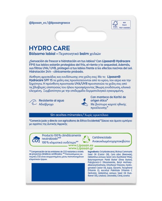 Bálsamo Labial Hydro Care Hidratante 4,8 Gr Liposan