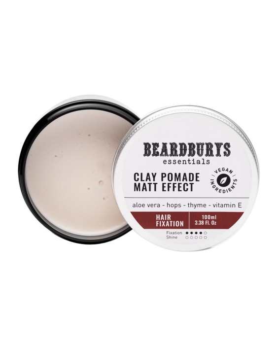 Cera mate de fijación fuerte Clay Pomade 100 ml Beardburys Essentials